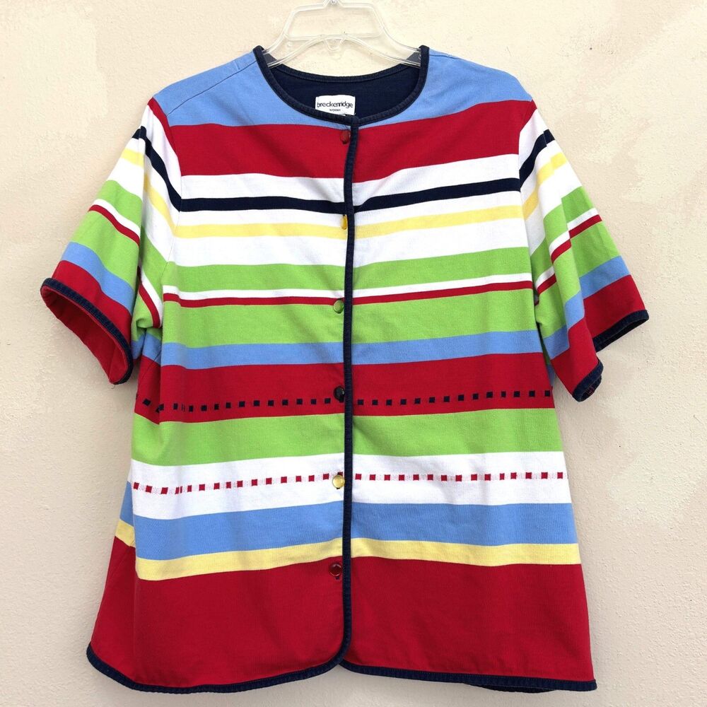 Breckenridge Womens Rainbow Preppy Button Up 2X Summer Classic Resort Casual